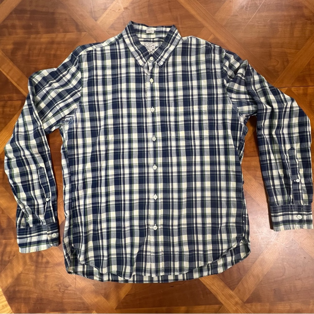 J Crew Men's Blue and White Plaid Shirt Size Large